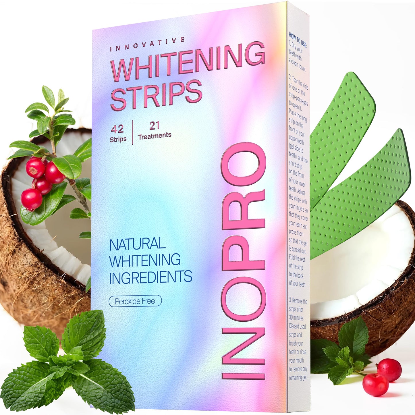 InoPro Teeth Whitening Strips Kit – 42 Strips, 21 Treatments, Peroxide Free