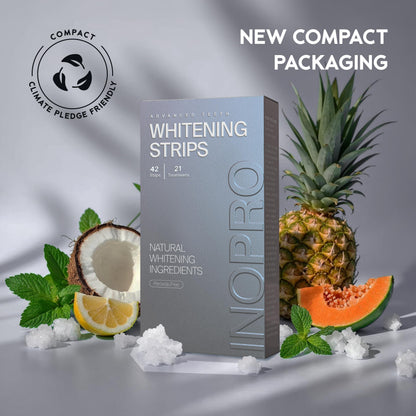 InoPro Natural Teeth Whitening Strips Kit – 21 Treatments (42 Strips) – Peroxide-Free, Sensitive Teeth Whitener with Papain & Bromelain