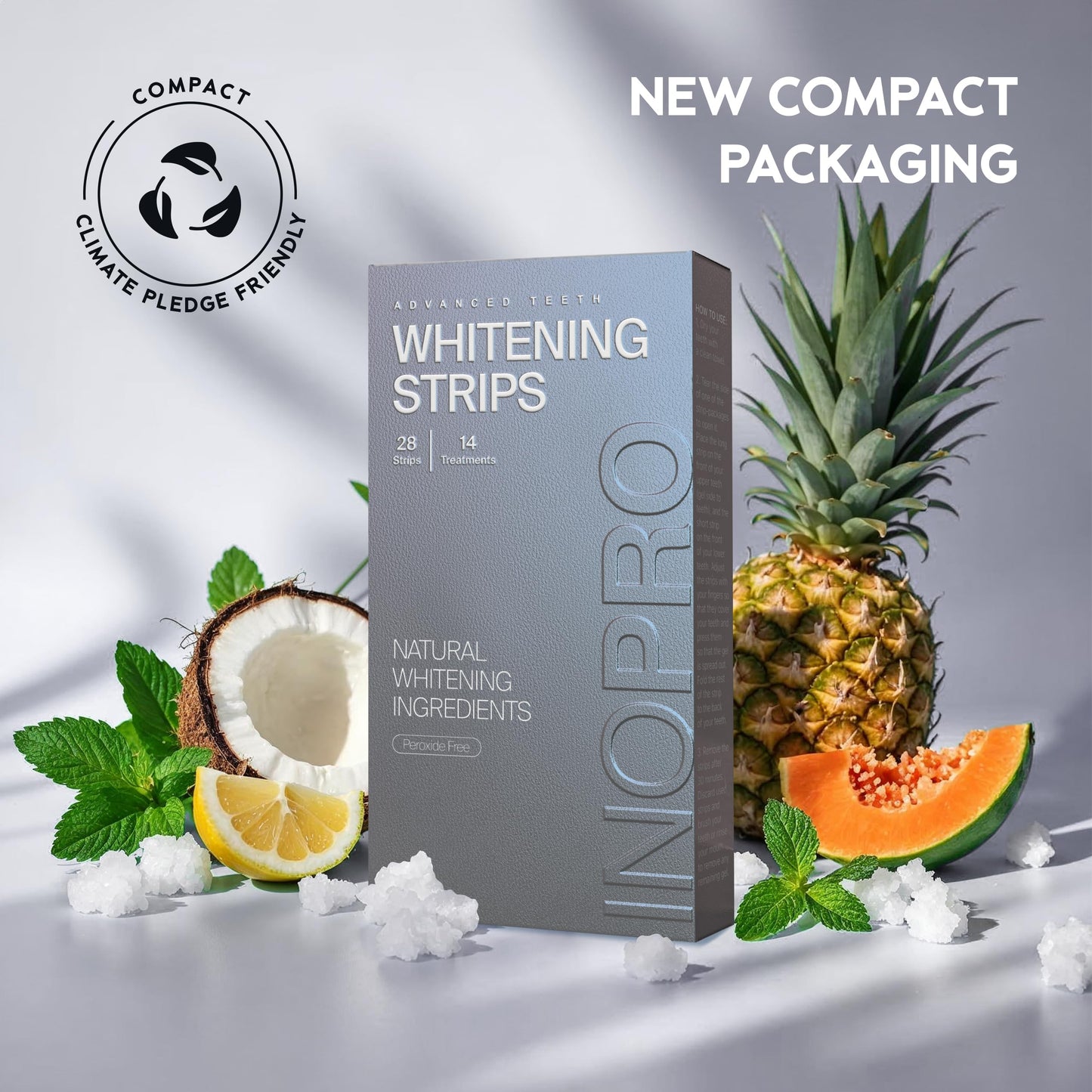 InoPro Natural Teeth Whitening Strips Kit – 14 Treatments for Sensitive Teeth (28 Strips) – Peroxide-Free