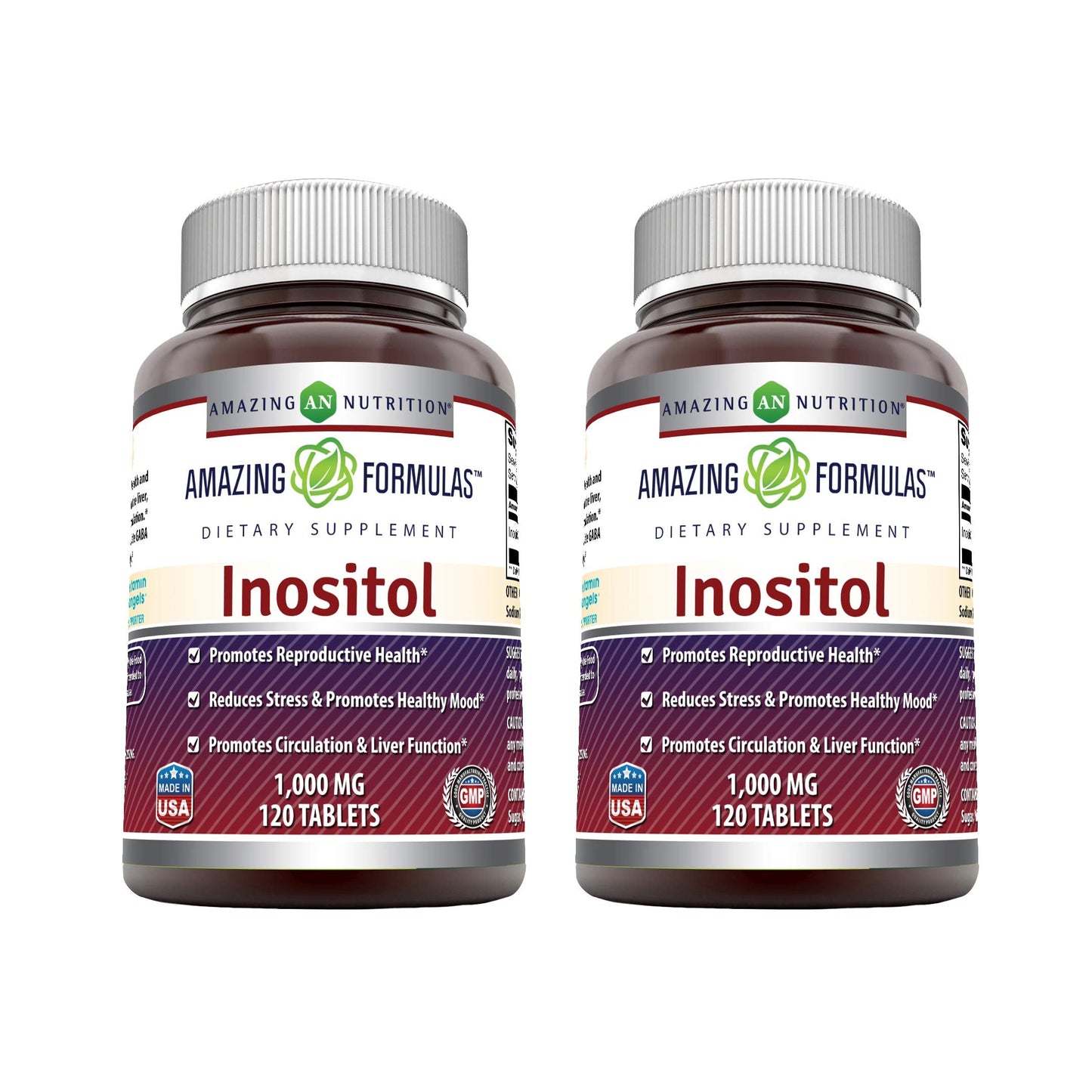 Amazing Formulas Inositol 1000mg - 2 Pack | 120 Tablets | Non-GMO, Gluten-Free | Made in USA