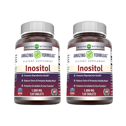 Amazing Formulas Inositol 1000mg - 2 Pack | 120 Tablets | Non-GMO, Gluten-Free | Made in USA