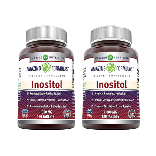 Amazing Formulas Inositol 1000mg - 2 Pack | 120 Tablets | Non-GMO, Gluten-Free | Made in USA BritishVita | Premium UK Vitamins & Wellness Supplements