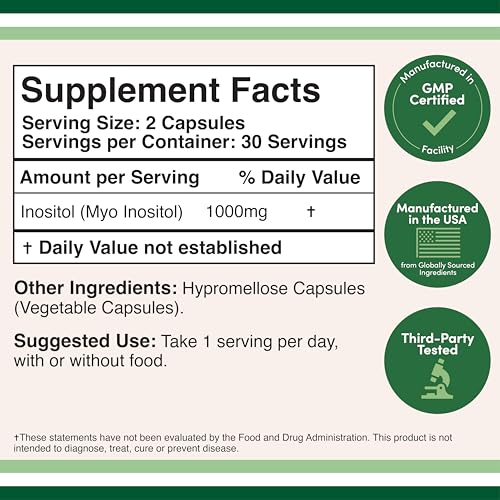 Inositol 1000mg for Women | Myo-Inositol (60 Count) | Double Wood