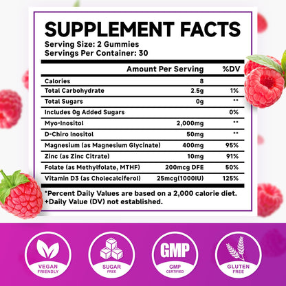 Myo-Inositol & D-Chiro Inositol Gummies 40:1 – Women’s Health, Raspberry, 60 Count