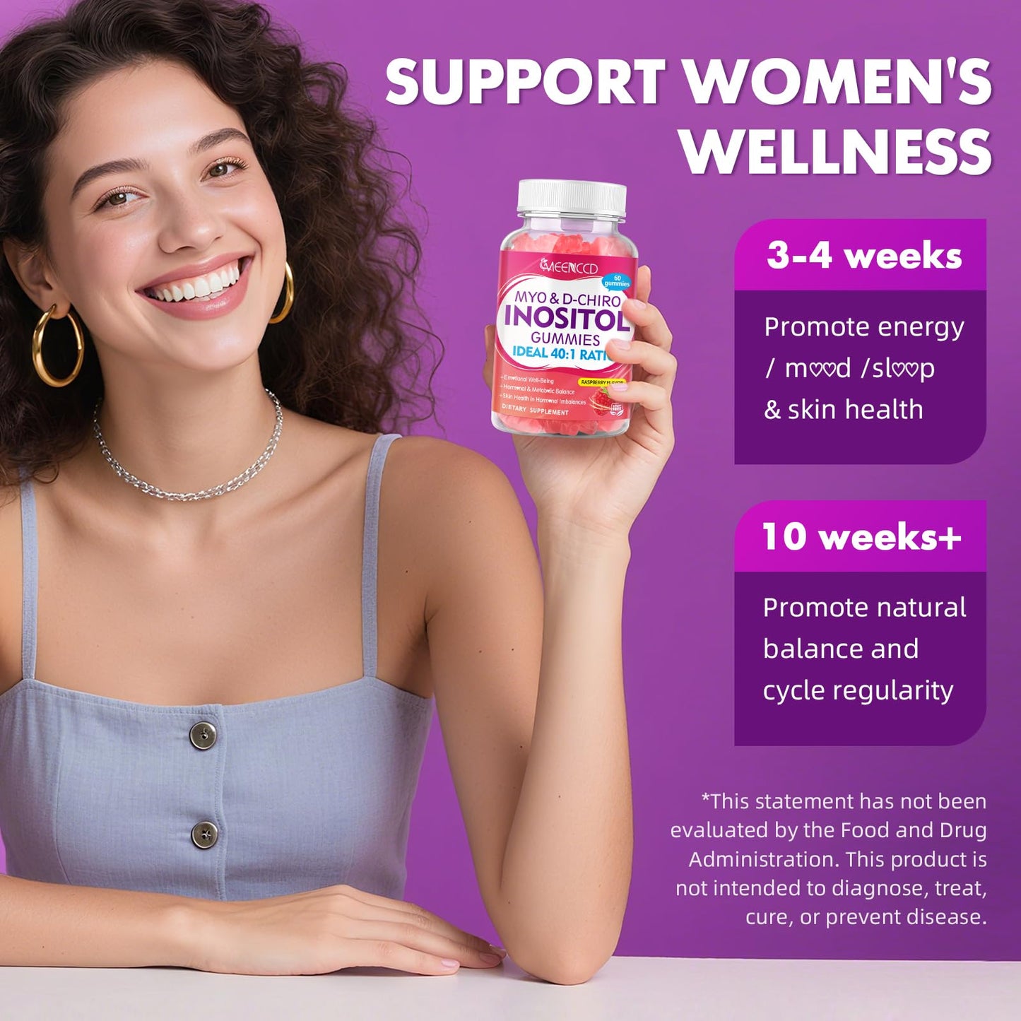 Myo-Inositol & D-Chiro Inositol Gummies 40:1 – Women’s Health, Raspberry, 60 Count