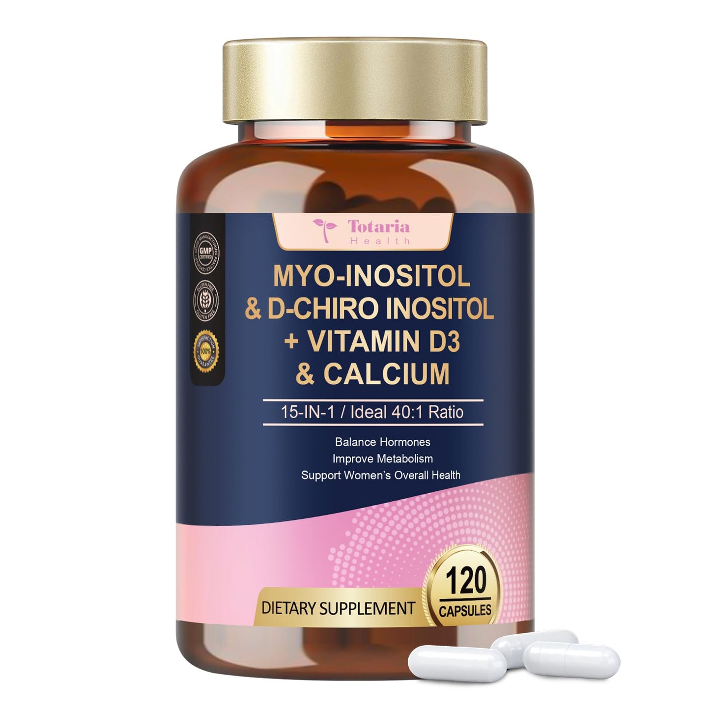 Myo-Inositol & D-Chiro Inositol Supplement for Women – 40:1 Ratio, 120 Ct