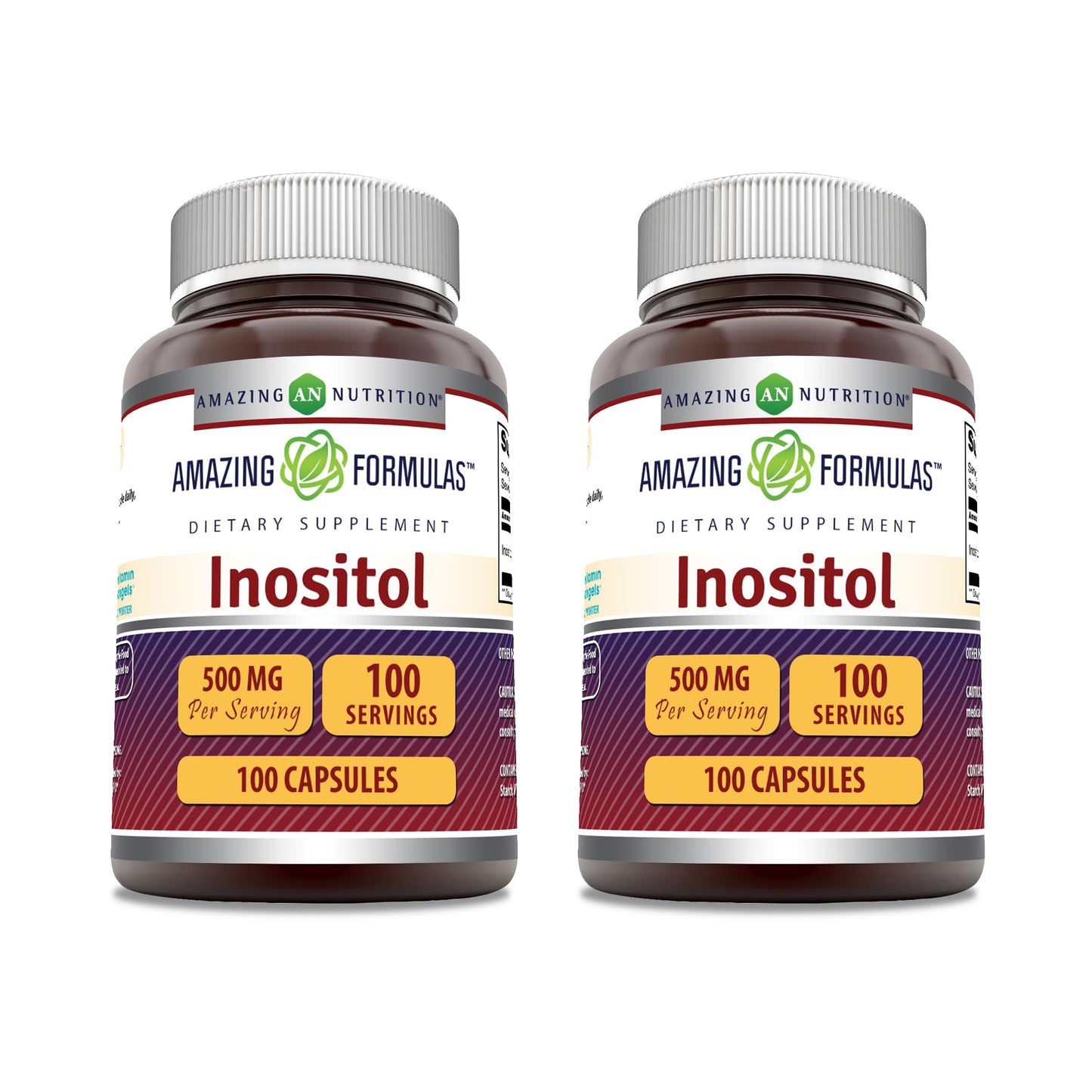 Amazing Formulas Inositol 500 Mg - Non-GMO Gluten-Free Capsules - Made in USA - Pack of 2 (100 Count)