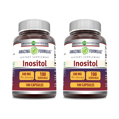 Amazing Formulas Inositol 500 Mg - Non-GMO Gluten-Free Capsules - Made in USA - Pack of 2 (100 Count)