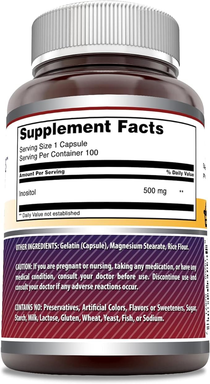 Amazing Formulas Inositol 500 Mg - Non-GMO Gluten-Free Capsules - Made in USA - Pack of 2 (100 Count)