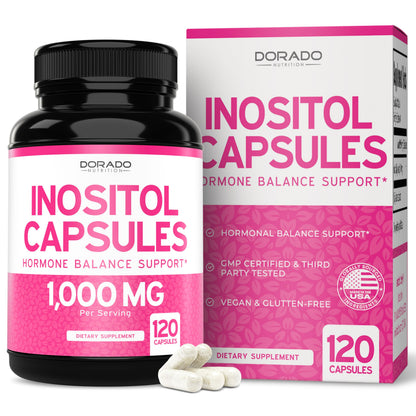 Myo-Inositol Capsules 1000mg Per Serving – Hormone Balance Support for Women, Vegan, Gluten Free, Made in USA (120 Count)