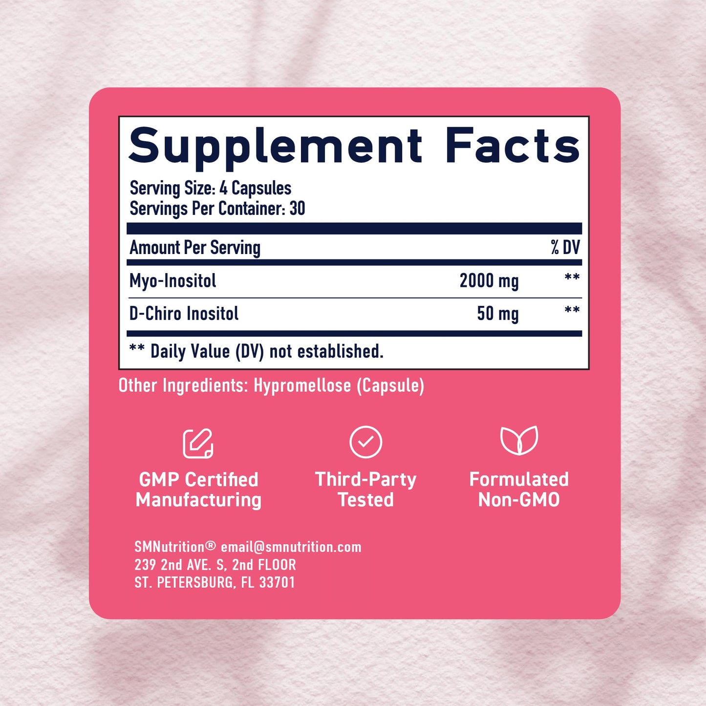 Myo-Inositol & D-Chiro Inositol for Hormone Balance for Women | Fertility & Ovarian Health | 40:1 Ratio | 2000mg / 50mg | 120 Ct