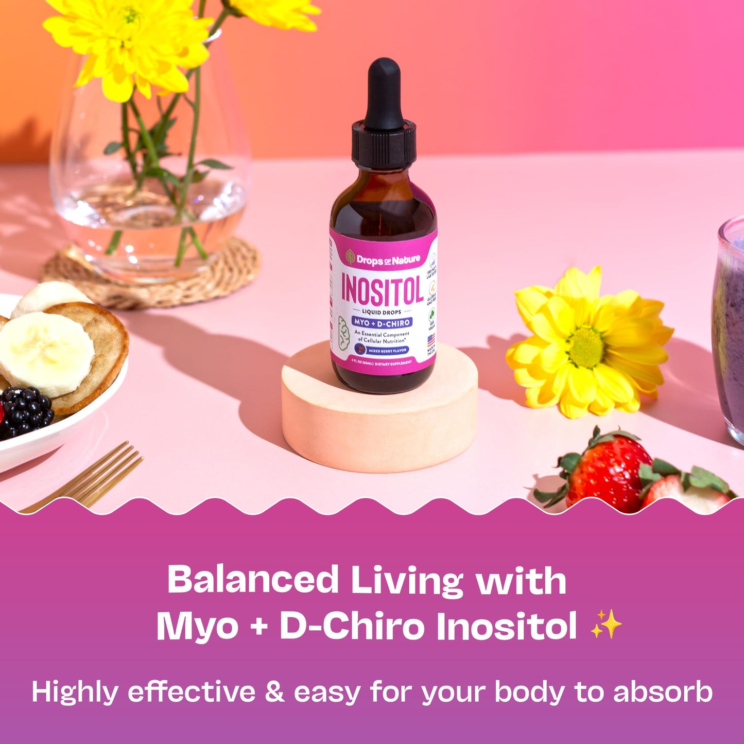 Inositol Supplement for Women – Pure Myo-Inositol & D-Chiro Inositol, Vegan Berry Drops 60ml