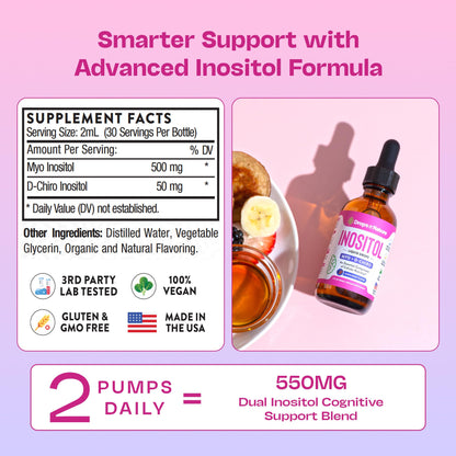 Inositol Supplement for Women – Pure Myo-Inositol & D-Chiro Inositol, Vegan Berry Drops 60ml