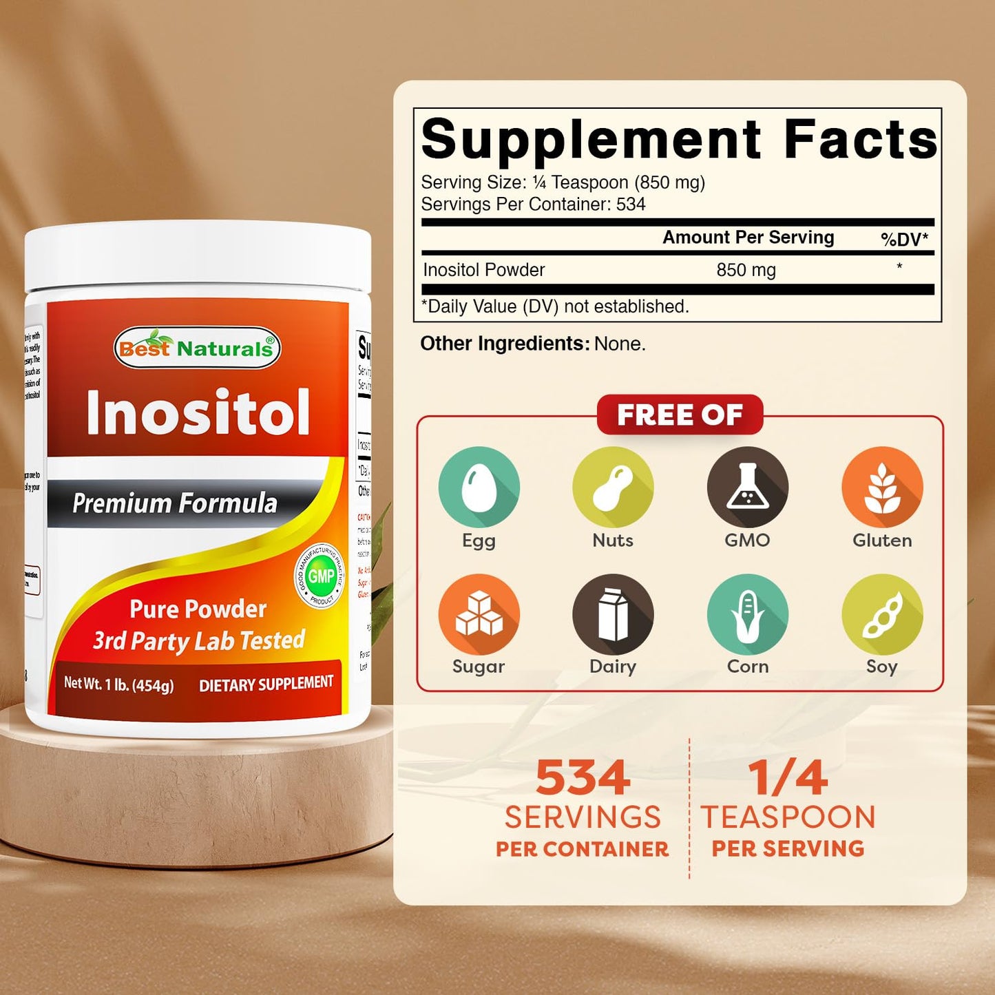 Best Naturals Pure Inositol Powder (Vitamin B8) – 1 lb