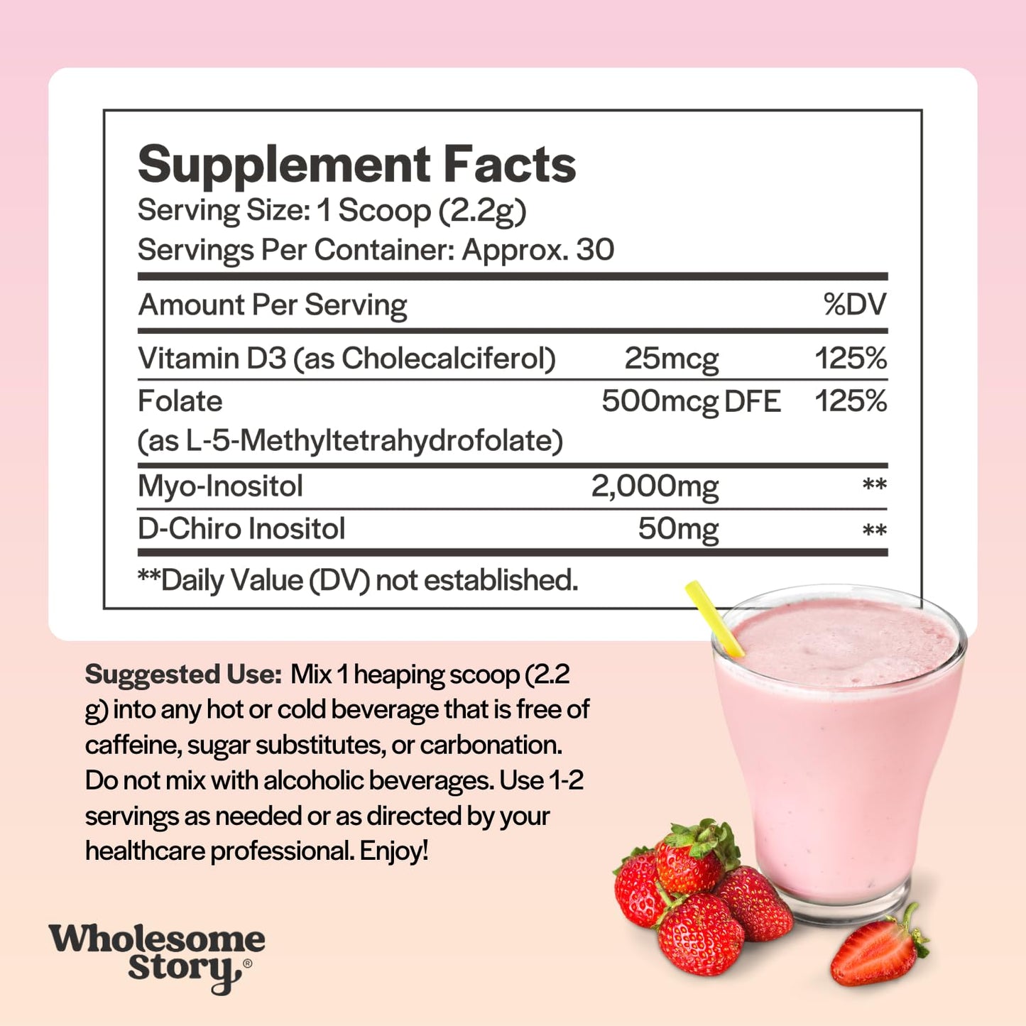 Inositol Powder with MTHF Folate & Vitamin D3 – 30 Servings | Hormonal Balance & Ovarian Support