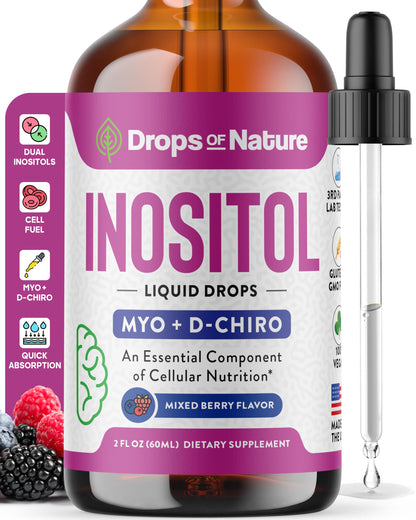 Inositol Supplement for Women – Pure Myo-Inositol & D-Chiro Inositol, Vegan Berry Drops 60ml