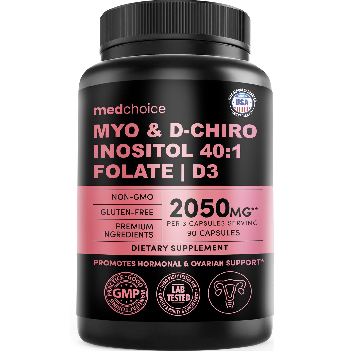 4-in-1 Inositol for Women | 40:1 Myo-Inositol & D-Chiro + Folate + Vitamin D3 (90 Count) - Vegan