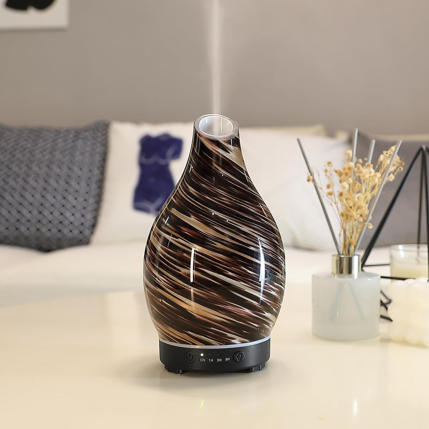 INRORANS Aromatherapy Diffuser Vase – Art Glass Ultrasonic Humidifier with Night Light