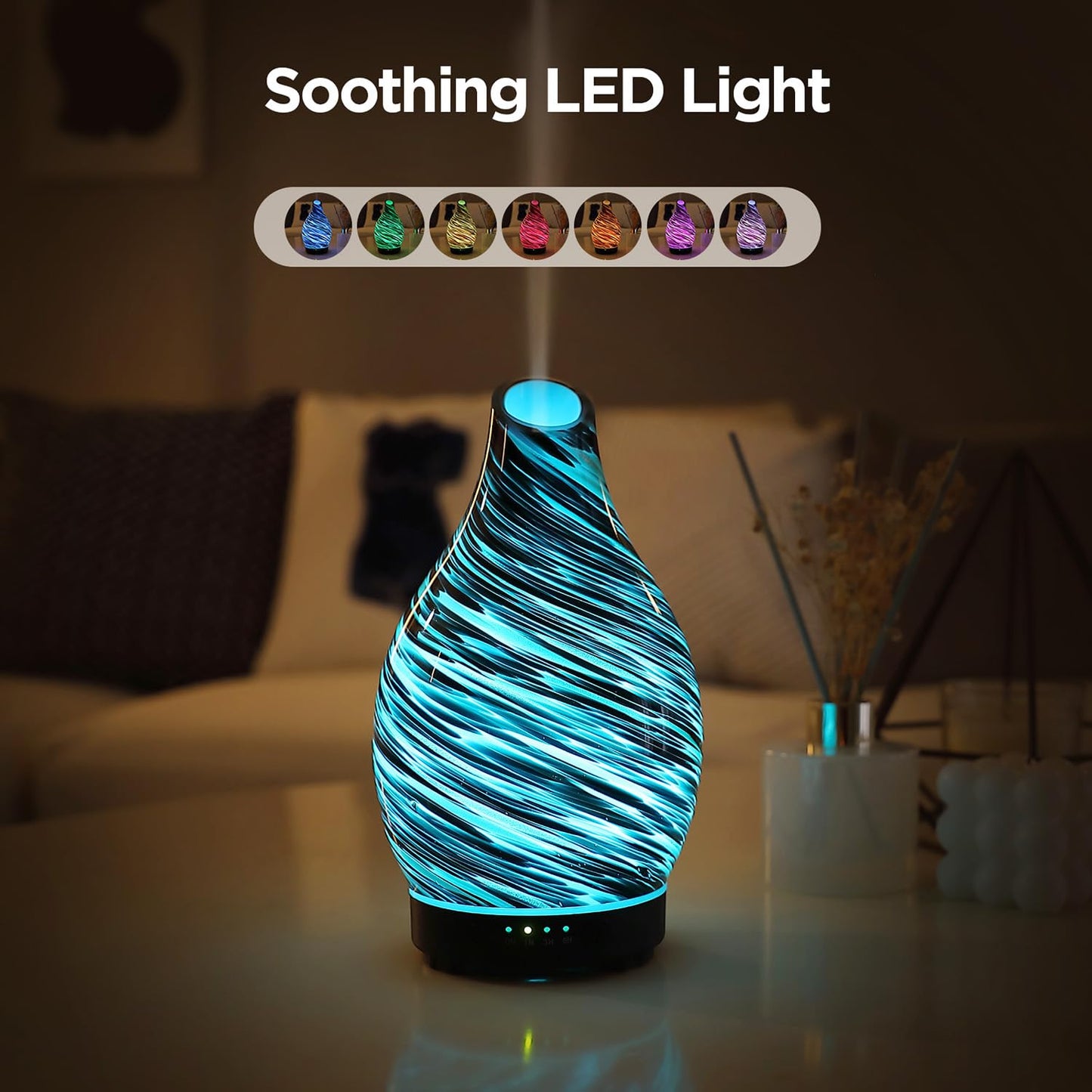 INRORANS Aromatherapy Diffuser Vase – Art Glass Ultrasonic Humidifier with Night Light