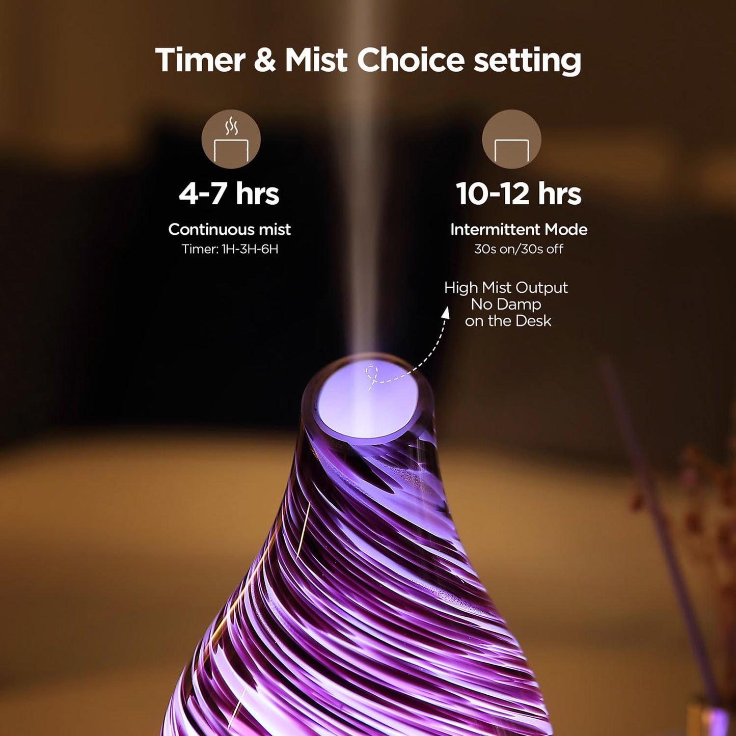 INRORANS Aromatherapy Diffuser Vase – Art Glass Ultrasonic Humidifier with Night Light