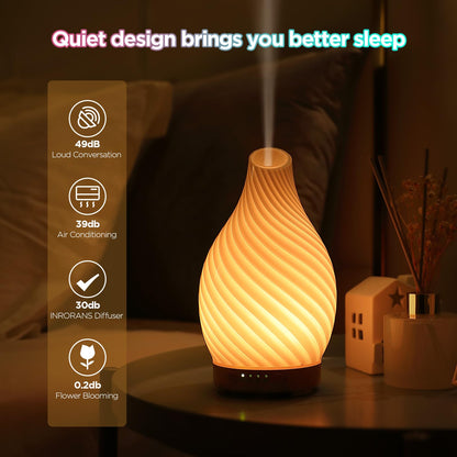 INRORANS Art Glass Diffuser 160ml | Ultrasonic Aromatherapy with 7-Color Night Light