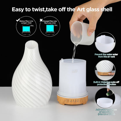 INRORANS Art Glass Diffuser 160ml | Ultrasonic Aromatherapy with 7-Color Night Light