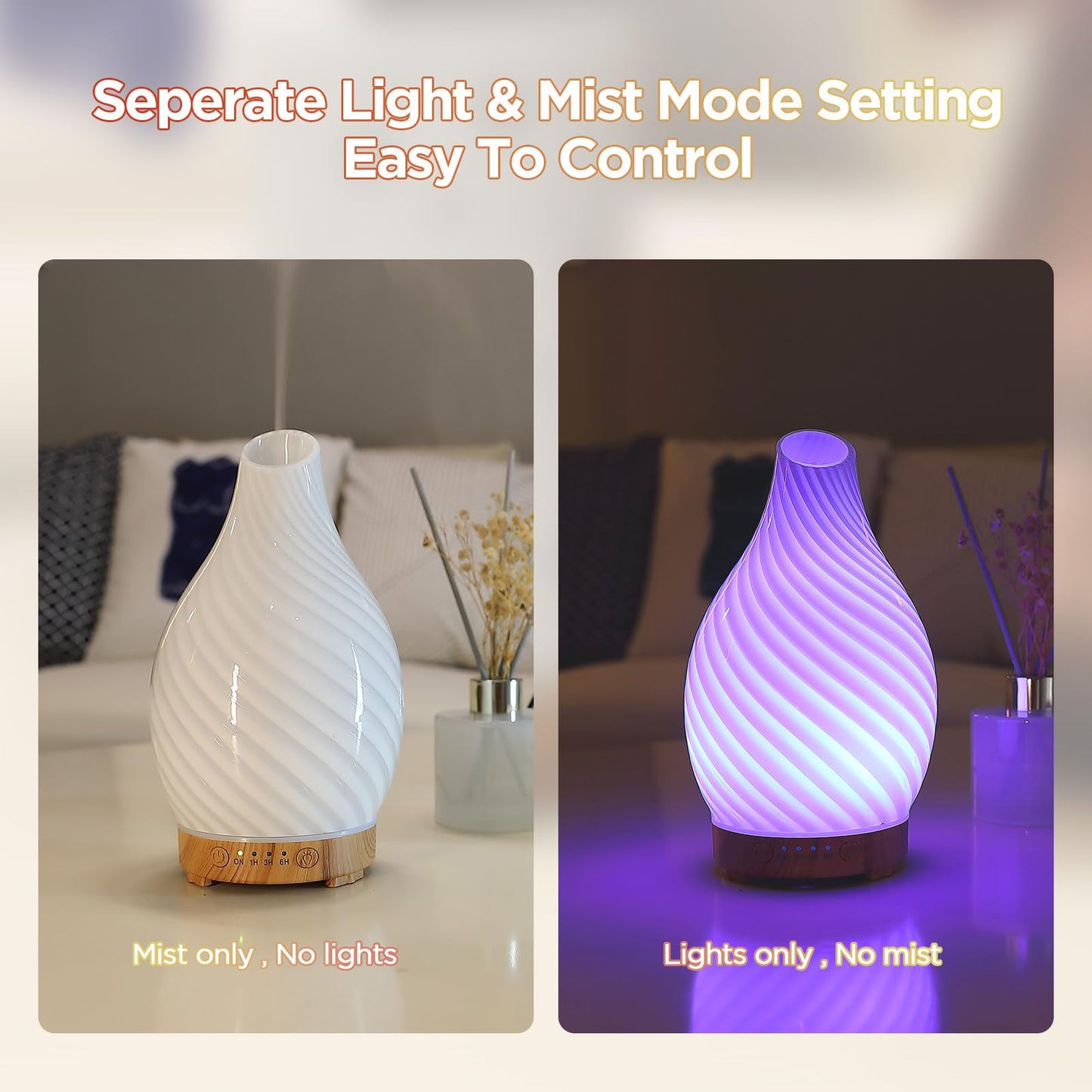 INRORANS Art Glass Diffuser 160ml | Ultrasonic Aromatherapy with 7-Color Night Light