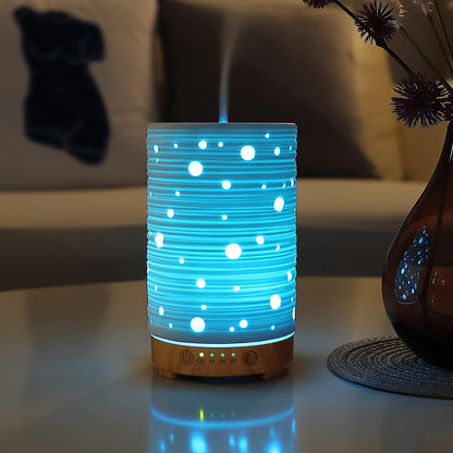 INRORANS Ceramic Aromatherapy Diffuser – Ultrasonic Stone Diffuser with Intermittent Mist & 7-Color LED Night Light