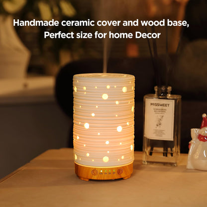 INRORANS Ceramic Aromatherapy Diffuser – Ultrasonic Stone Diffuser with Intermittent Mist & 7-Color LED Night Light