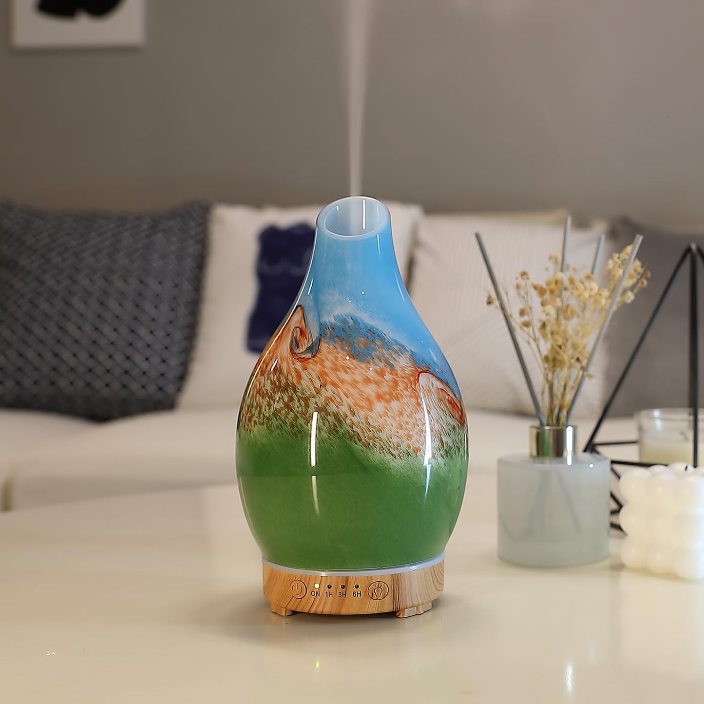 INRORANS Vase Diffuser 160ml – Art Glass Ultrasonic, Auto Shut-Off, 7 LED Colors