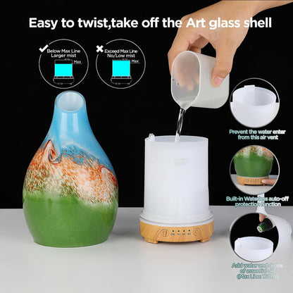 INRORANS Vase Diffuser 160ml – Art Glass Ultrasonic, Auto Shut-Off, 7 LED Colors
