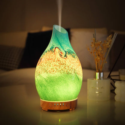INRORANS Vase Diffuser 160ml – Art Glass Ultrasonic, Auto Shut-Off, 7 LED Colors