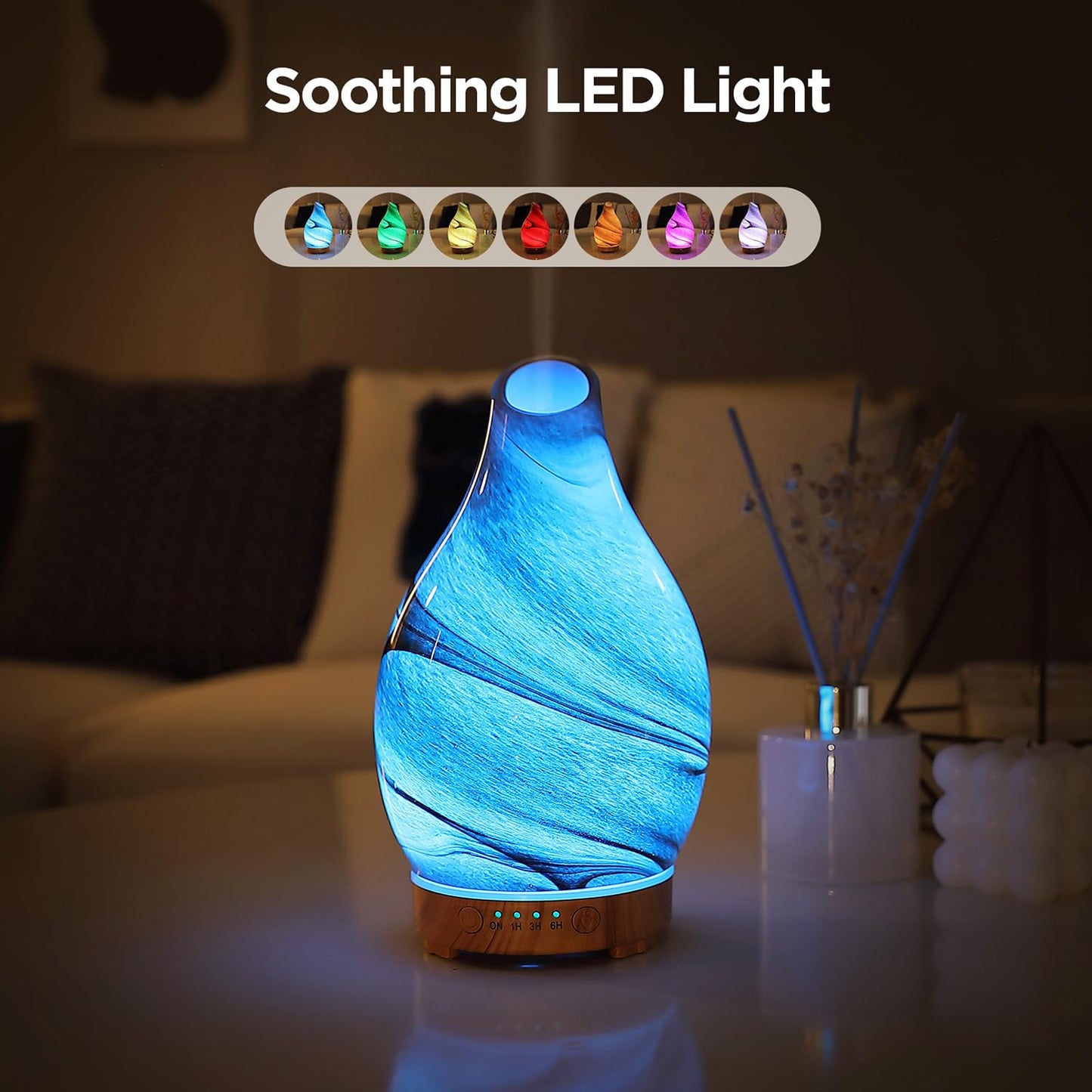 INRORNAS 160ml Essential Oil Diffuser – Art Glass Ultrasonic Diffuser