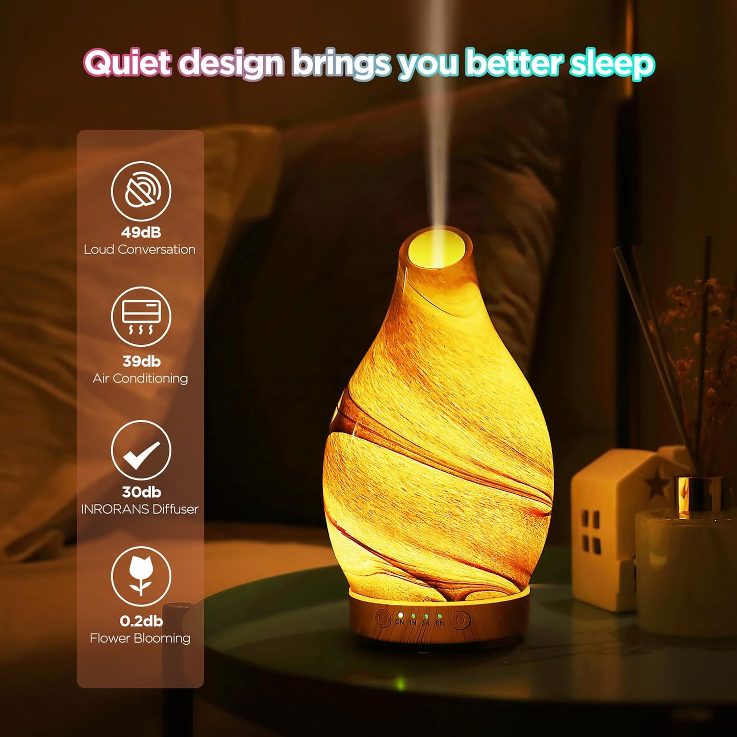 INRORNAS 160ml Essential Oil Diffuser – Art Glass Ultrasonic Diffuser