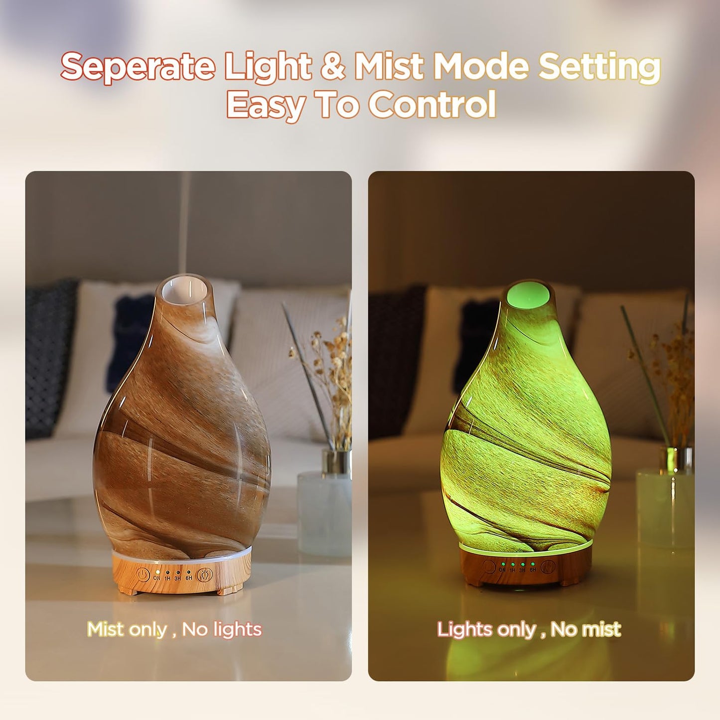 INRORNAS 160ml Essential Oil Diffuser – Art Glass Ultrasonic Diffuser