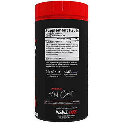 Psychotic Diablo Thermogenic Fat Burner by Insane Labz – Grains of Paradise, Theobromine, AMPiberry | 60 Servings