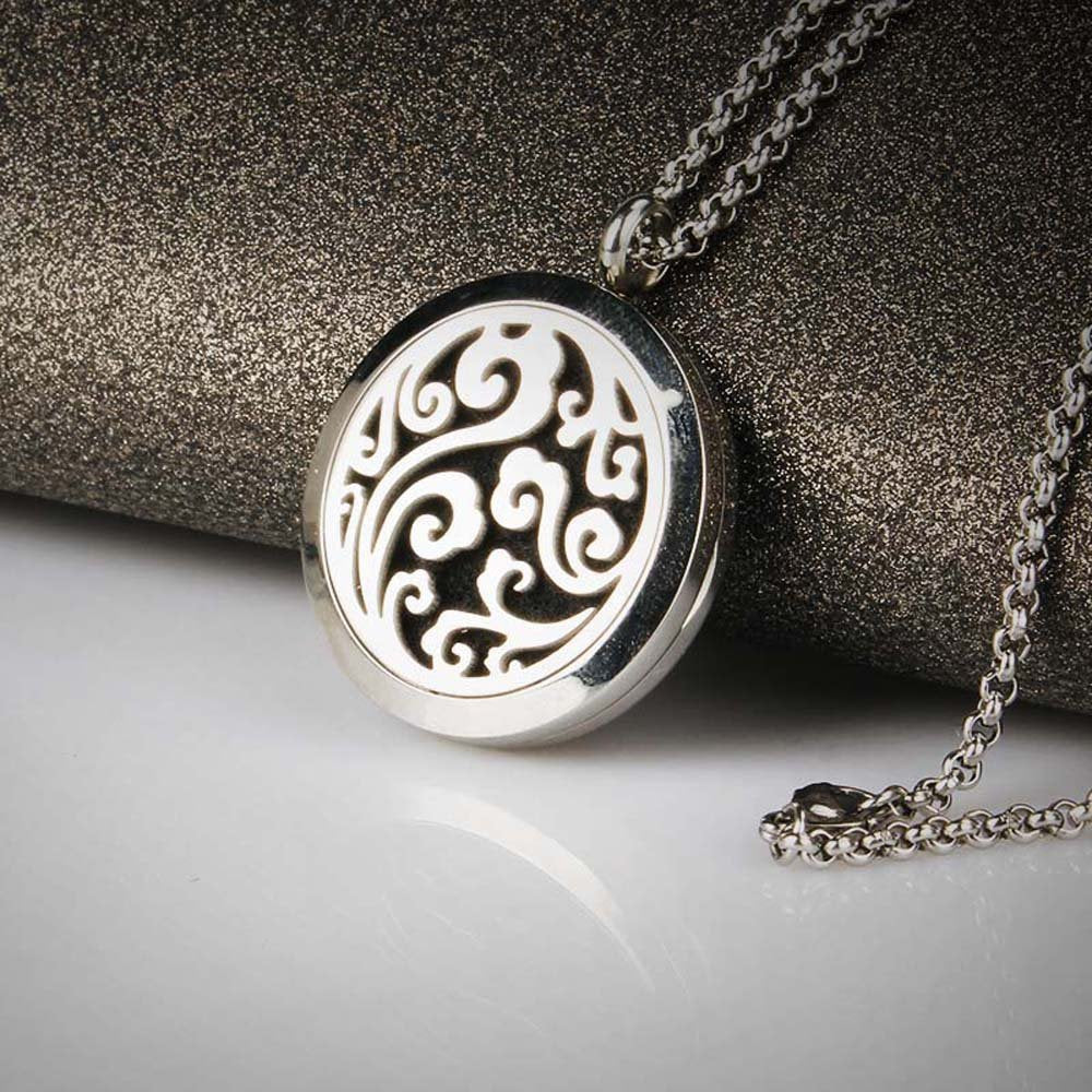 Aromatherapy Diffuser Necklace - Cloud Pattern Stainless Steel Locket Pendant