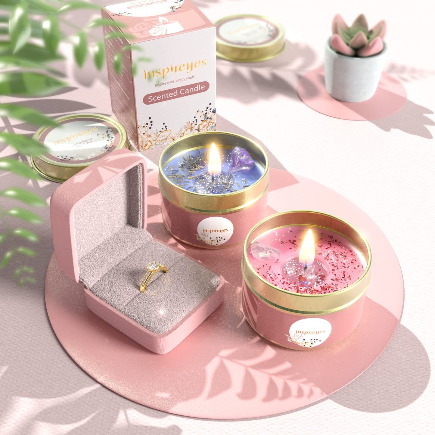 Inspireyes Candles Gift Set – Aromatherapy Soy Candles 2-Pack with Crystals