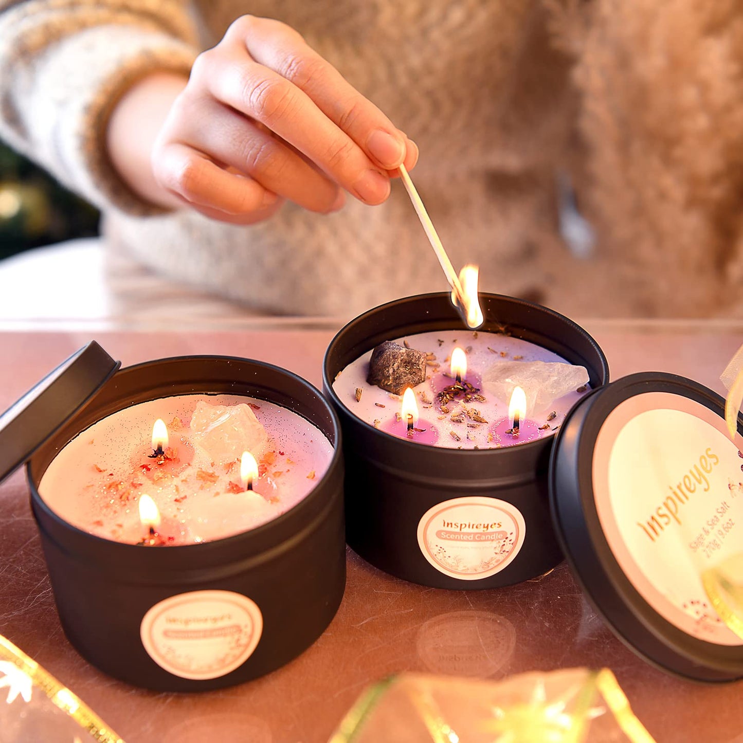Inspireyes Scented Candles with Crystals – 3 Wick Soy 19 oz