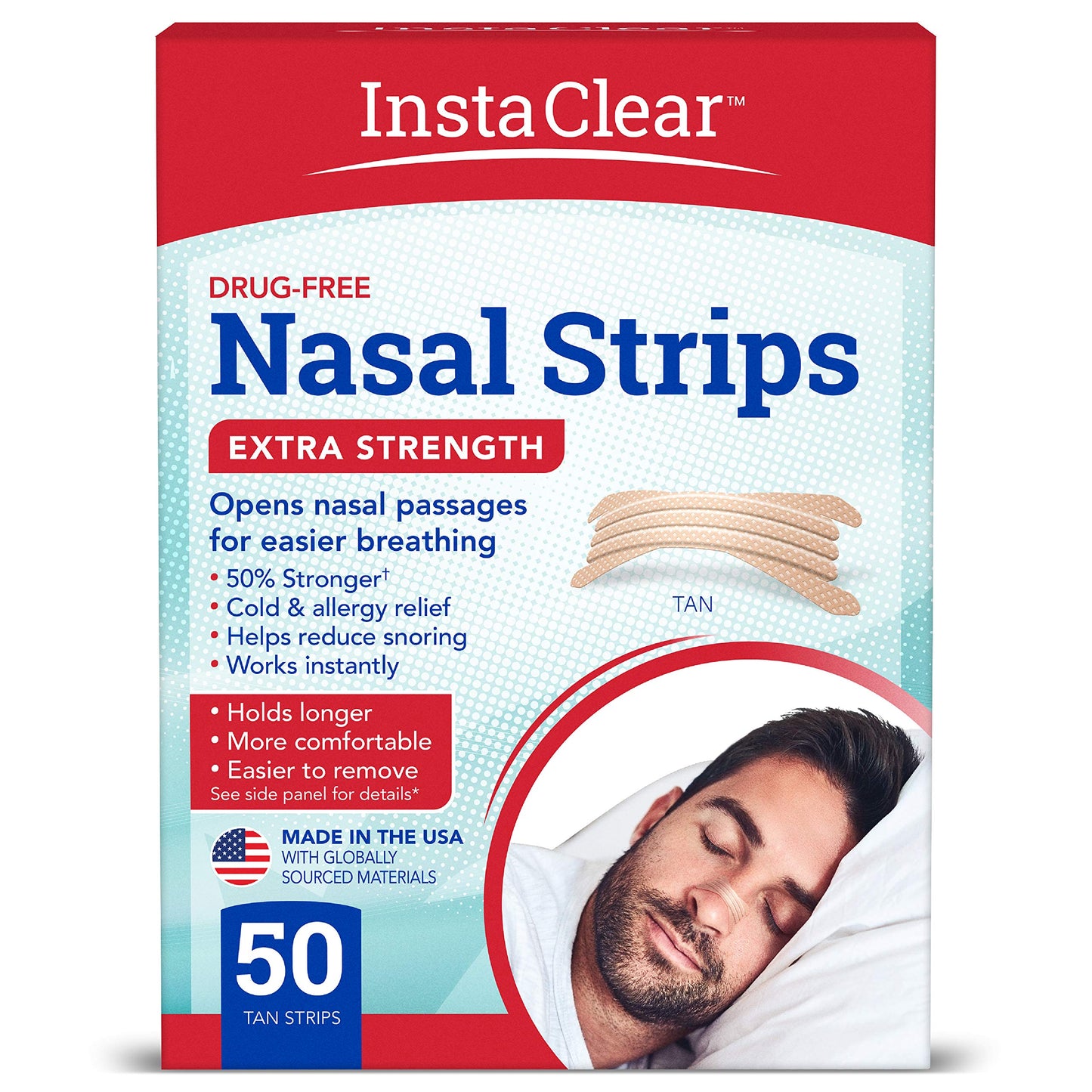 Instaclear Extra-Strength Nasal Strips (Tan) 50 ct – Instant Breathing, Sleep Support, Congestion Relief