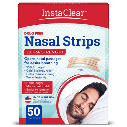 Instaclear Extra-Strength Nasal Strips (Tan) 50 ct – Instant Breathing, Sleep Support, Congestion Relief