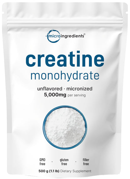 Instant Creatine Monohydrate Powder 500g – 5g/Serving, Unflavored, Keto & Vegan