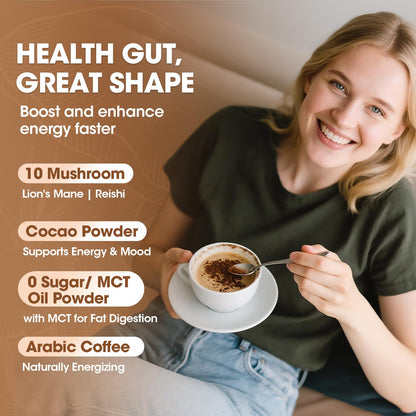 B BEWORTHS Mushroom Coffee with MCT Oil - 10-Mushroom Blend (Arabica) for Focus, Immunity, Gut & Brain Health | Vegan, Keto
