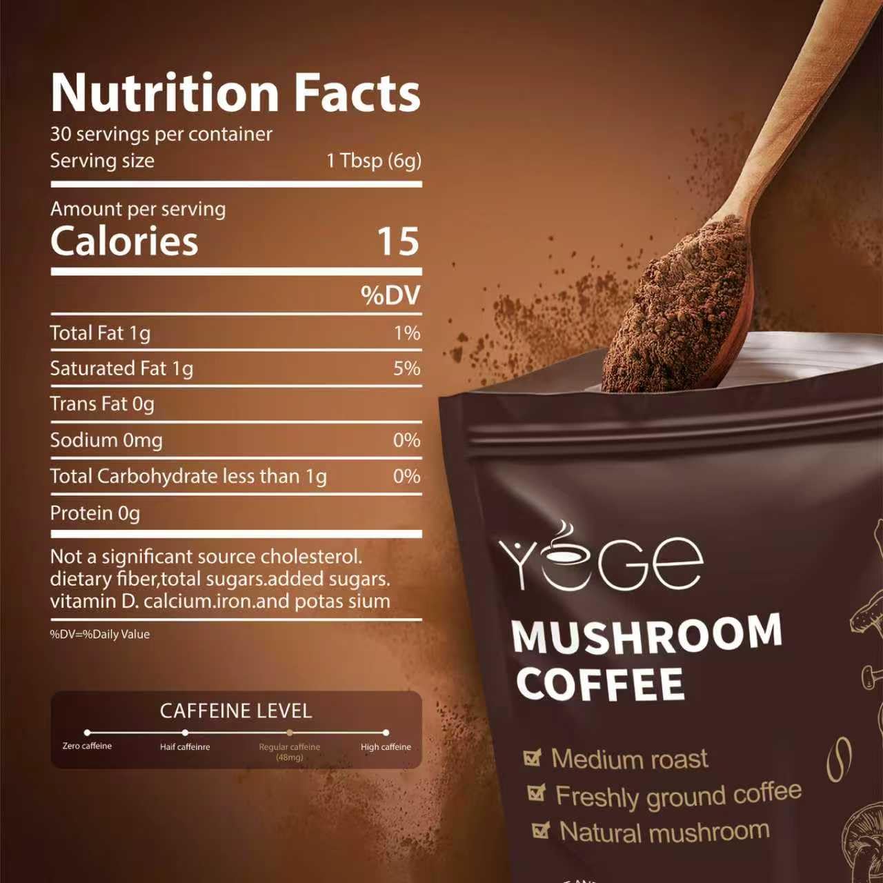 Instant Mushroom Coffee with Cordyceps, Reishi & Lion's Mane – Energy, Focus & Immunity (30 Servings)