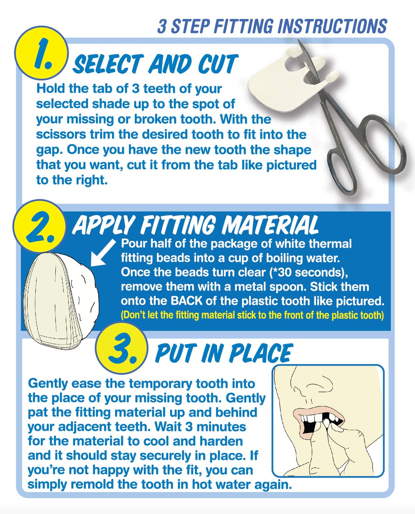 Instant Smile Triple Shade Temporary Tooth Kit - Replace a Missing Tooth in 5 Minutes