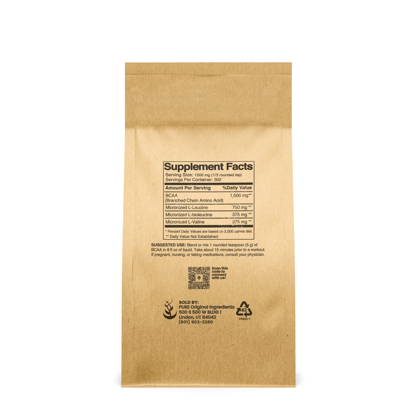 Pure Original BCAA Powder - Unflavored Instantized 1 lb