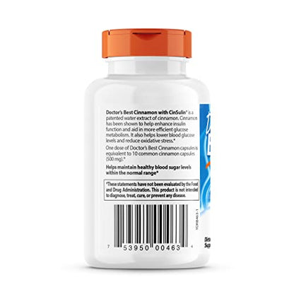 Doctor's Best Cinnamon Extract with CinSulin, Supports Glycemic Balance & Metabolic Response Already Within Normal Range, Non-GMO, Gluten Free, Soy Free, Vegan 120 Veggie Caps