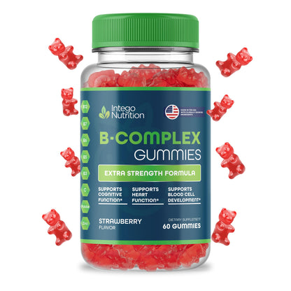 INTEGO NUTRITION Vitamin B Complex Gummies for Adults – Strawberry Flavor, 60 Count | Energy & Brain Health