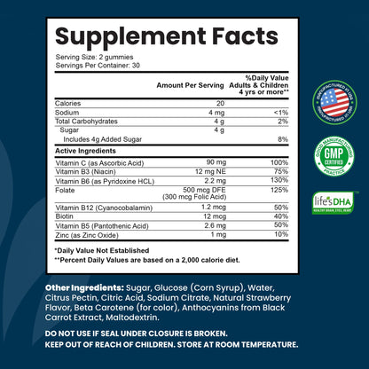 INTEGO NUTRITION Vitamin B Complex Gummies for Adults – Strawberry Flavor, 60 Count | Energy & Brain Health