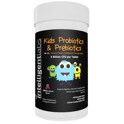Intelligent Labs 6B CFU Kids Probiotic with Prebiotics – Sunfiber & FOS – 60-Day Chewable